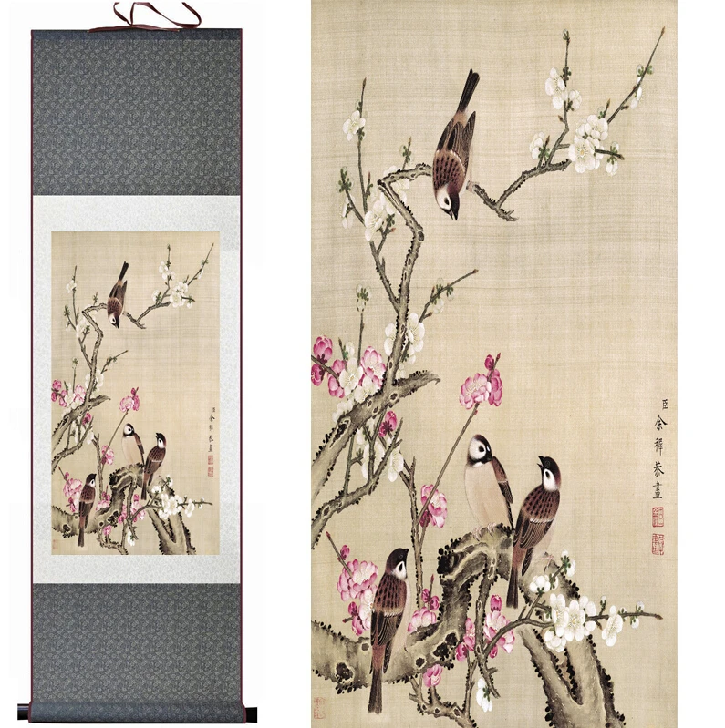 

Birds and flowers Painting Home Office Decoration Chinese scroll painting flower painting birds paintingPrinted painting