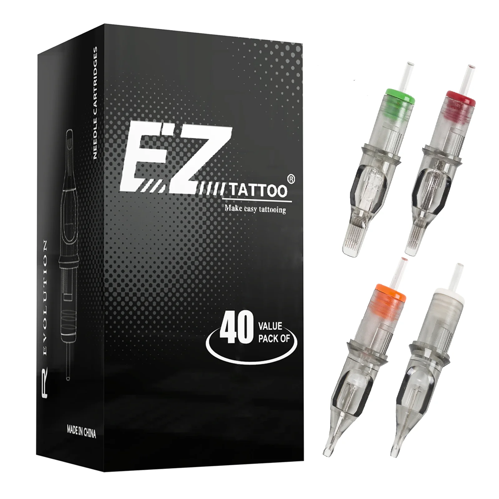 40Pcs Value Pack EZ Revolution Cartridge Tattoo Needles Mixed #10 #12 RL RS M1C M1 for Rotary Cartridge Tattoo Machine Pen