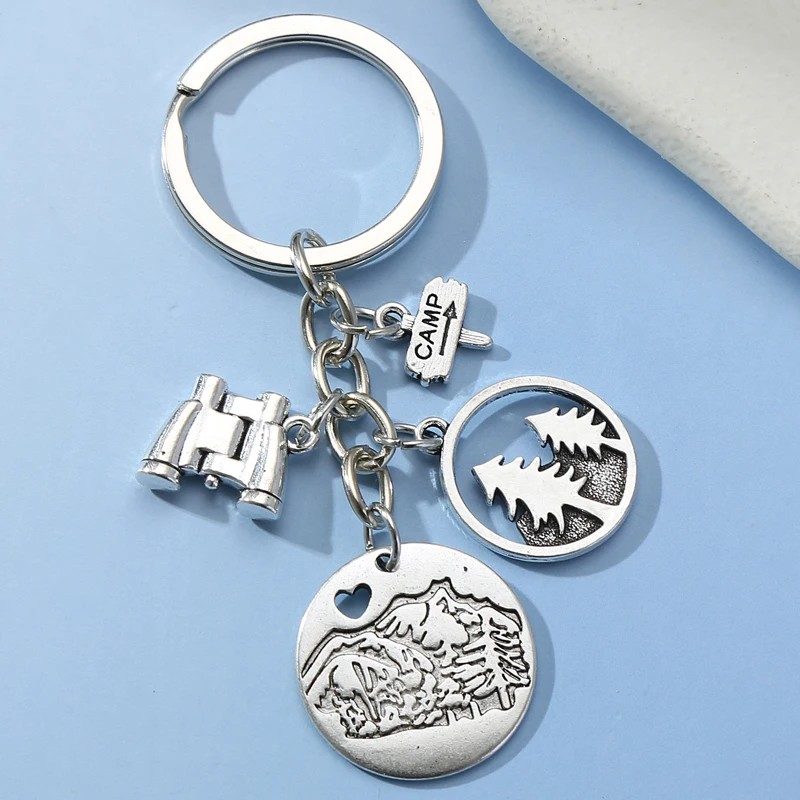 1pc New Style Women And Men Camp Jewelry Pine Tree In The Mountain Keychain Christmas Gift For Nature Lover E2135