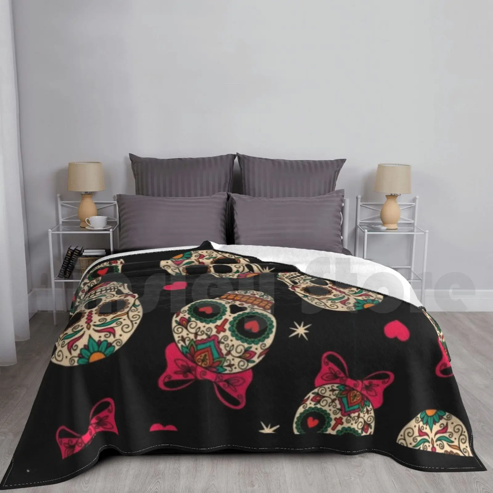 Skull Colored Blanket Fashion Custom 1023 Skull Day Of The Dad Mexicain Sugar Skull Skulls Day Of The