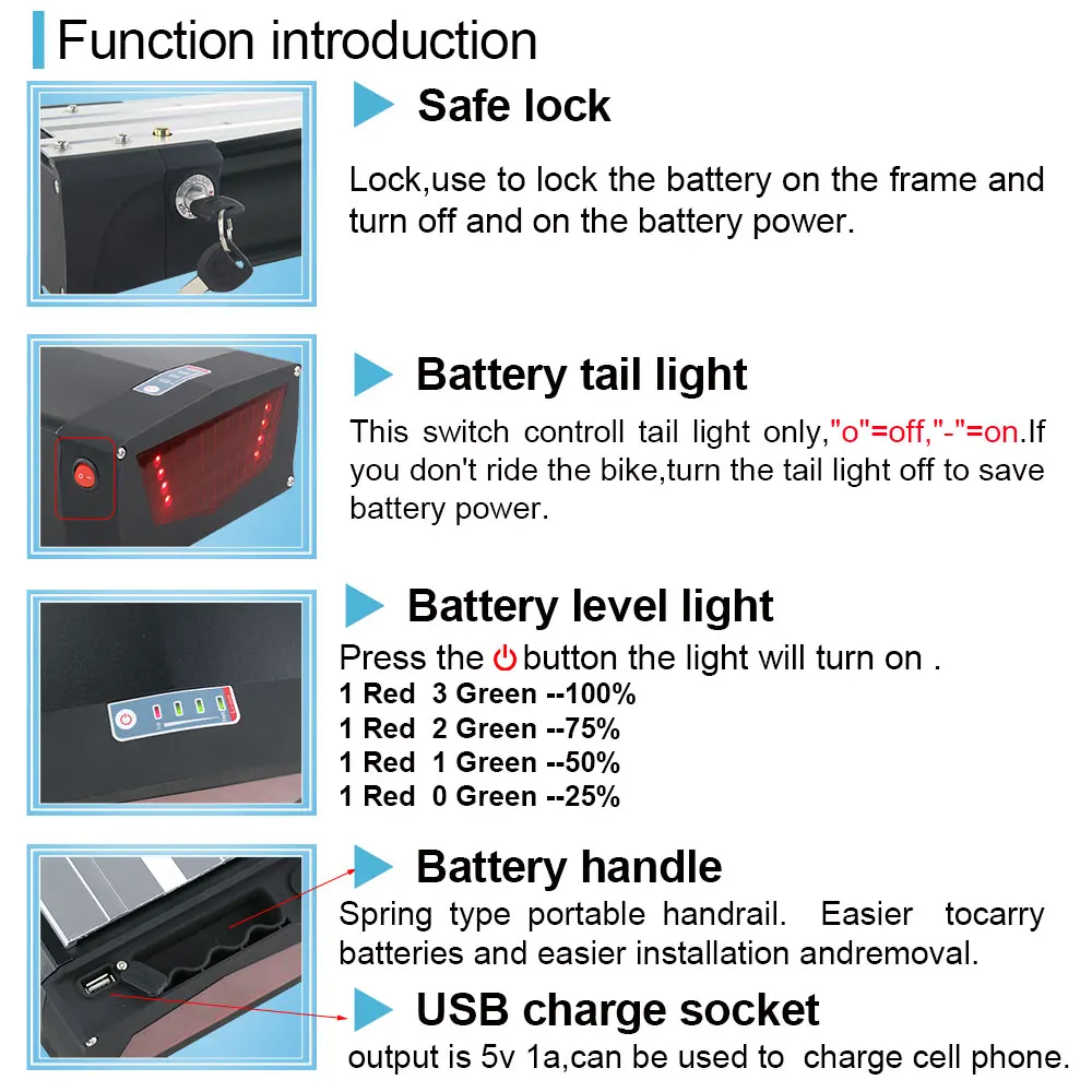 Rear Rack eBike Battery 48V 20Ah ebike battery 36V 35AH 52V 24AH18650 battery for 1800W 1500W Motor 48v Mountain ebike batteries