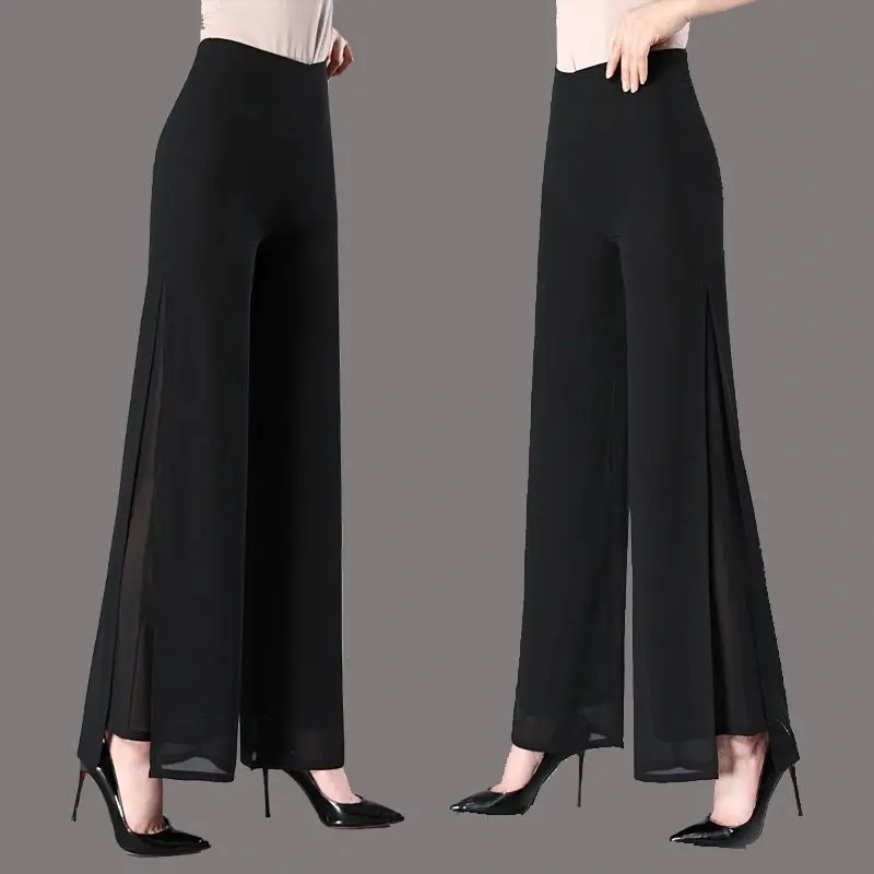 

Office Lady High Waist Chiffon Wide Leg Slim Straight Pants Women Casual Loose Boho Pants Bohemian Style Summer Trousers Party