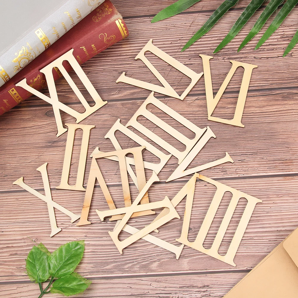 12Pcs/Set 7cm Roman Digital Wooden Clock Accessories Roman Numerals Wood Chip Clock Parts DIY Laser Cut Crafts For Home Decor