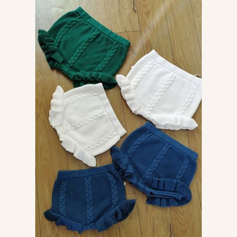 Fall Kids Girl Knitting Shorts Bloomers Lattice Flower Bud Pants Toddler Princess PP Shorts Baby Girls Ruffle Edge Lovely Shorts