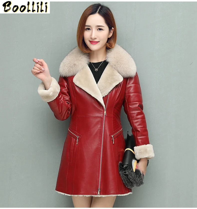 Sheepskin Boollili Winter Coat For Women Double-faced Fur Coats Thick Warm Genuine Leather Jacket Natural Fox Fur Collar