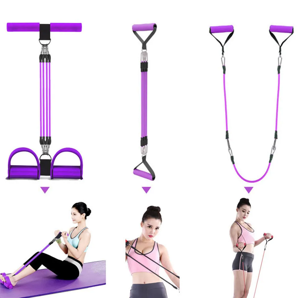 KoKossi New 4 in 1 Fitness 4 Tube Resistance Bands Pedal Exerciser Sit-up Pull Rope Expander Elastic Bands Slim Workout Fitness