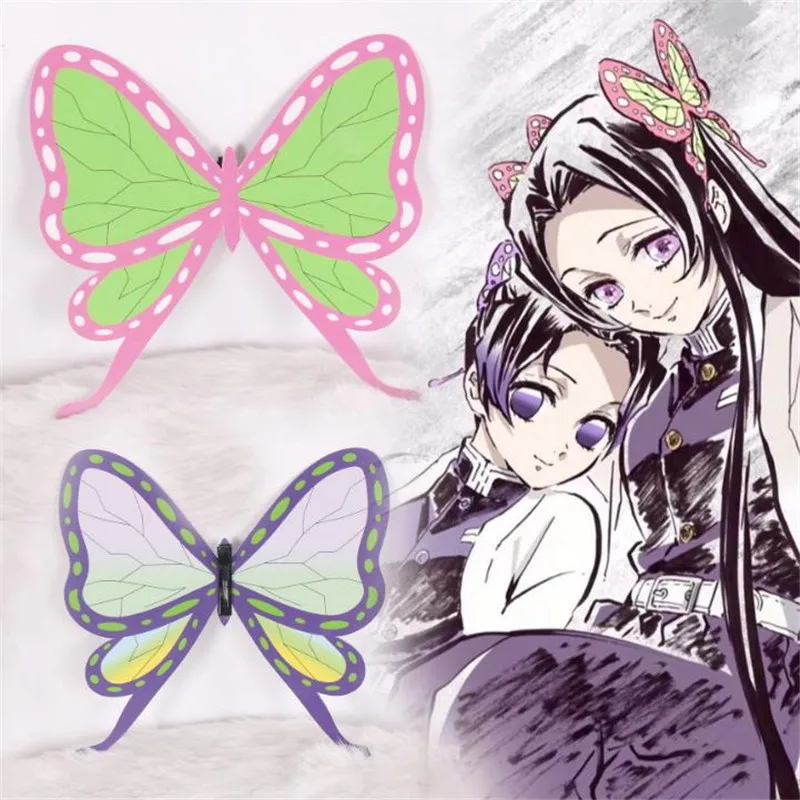 Tocado de mariposa de Anime Kimetsu No Yaiba Tsuyuri Kanawo, accesorios de dibujos animados de Kochou Shinobu, horquilla