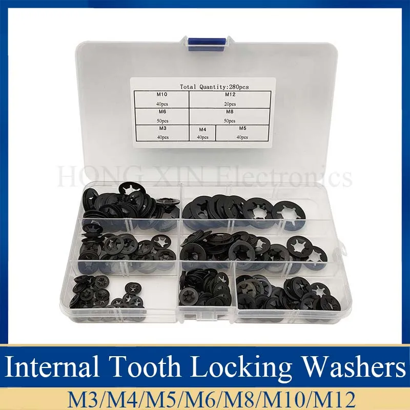 

280Pcs Internal Tooth Starlock Push On Locking Washers Speed Clips Fasteners Assortment Kit Washers Quick Speed Locking Washers