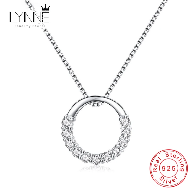 New Fashion 925 Sterling Silver Jewelry Fine Round Zircon Pendant Necklaces Women Gift Semi Circle Rhinestone CZ Clavicle Chain