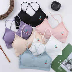 Push Up Bras for Women Cotton Underwear Female Cherry Print Bralette Wireless Seamless Brassiere Removable Pads Sexy Lingerie