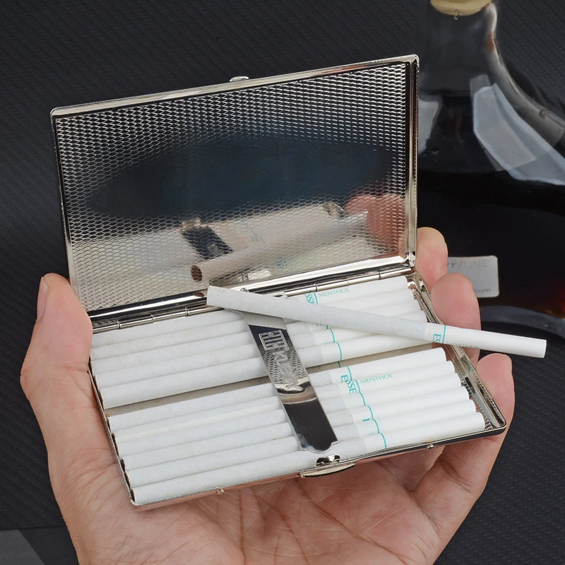 Slim Cigarette Case Ultra-thin Stainless Steel Tobacco Box Metal Holder 12 Cigarettes of 100mm Long Smoking Accessory Clearance