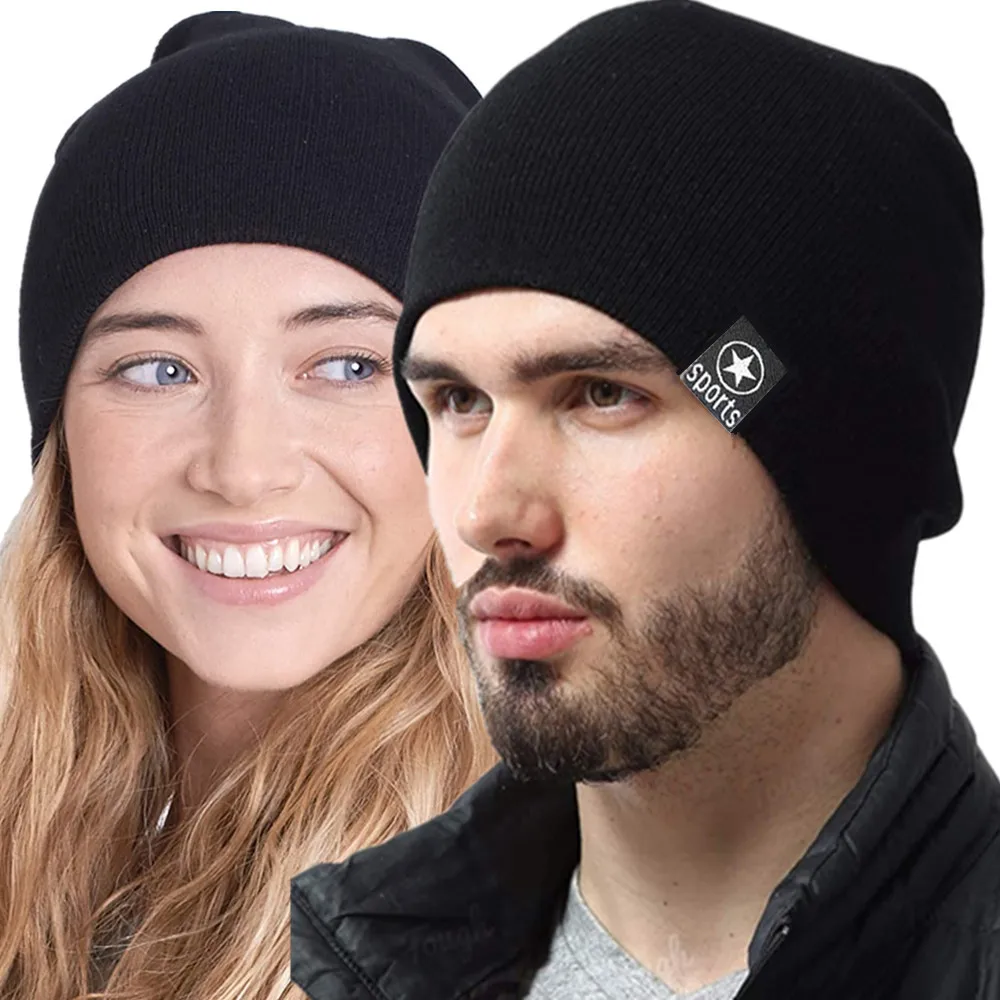 Nowe czapki zimowe Unisex Jednokolorowe czapki z dzianiny dla mężczyzn i kobiet Star Sports Beanie Cap Outdoor Dodaj futrzaną podszewkę Ciepłe