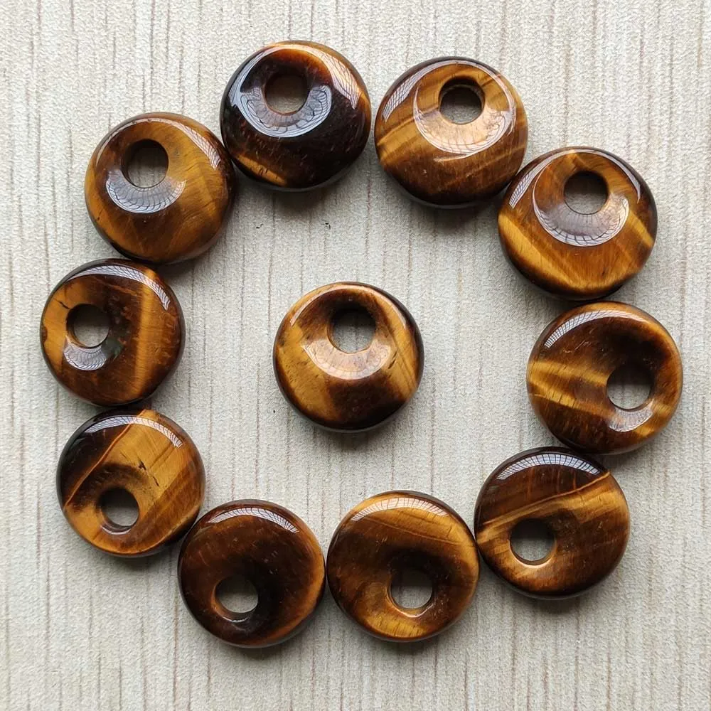 Good quality natural tiger eye stone gogo donut charms pendants beads 18mm for jewelry making Wholesale 12pcs/lot Fast shipping