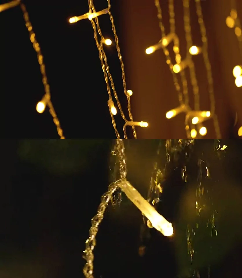 LED Icicle Curtain String Light Window Fairy Lights 8 Mode Pencahayaan Dekorasi Natal 2026 Ornamen Garland Jalan Malam Tahun Baru 2026 Untuk Natal / Pernikahan / Pesta / Dekorasi Rumah / Rumah