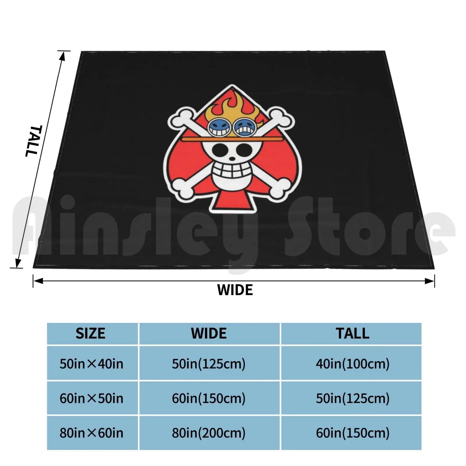 Red Spade Blanket Fashion Custom Shonen Pirate Fire Anime Manga Ace Heat Jolly Roger