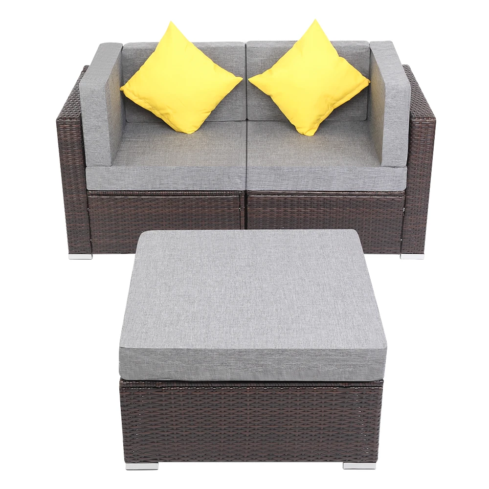 US Warehouse 3 Pieces Patio PE Wicker Rattan Corner Sofa Set Outdoor Furniture Set