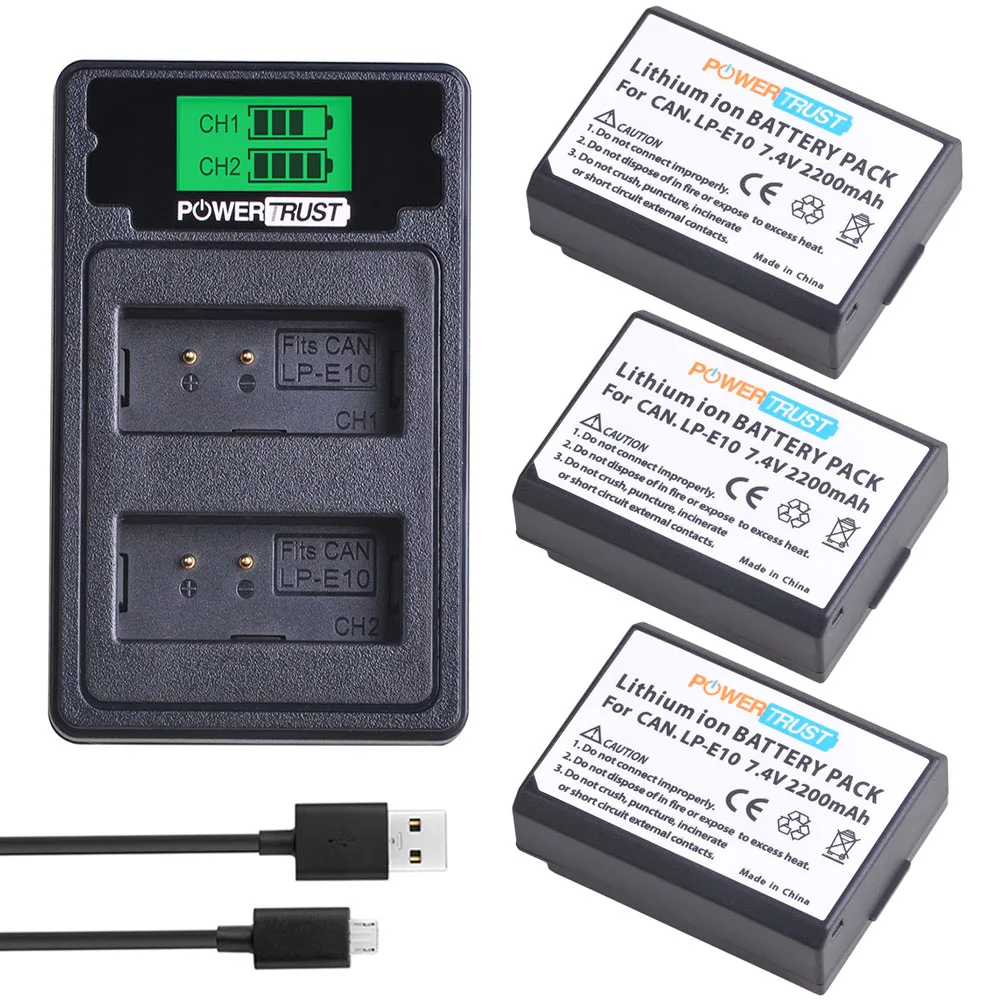 DSTE Lot 2 Batteries LP-E10 2100 MAh – Compatibles Canon EOS 1100D 1200D 1300D Rebel T3 T5 – Affichage Niveau Charge