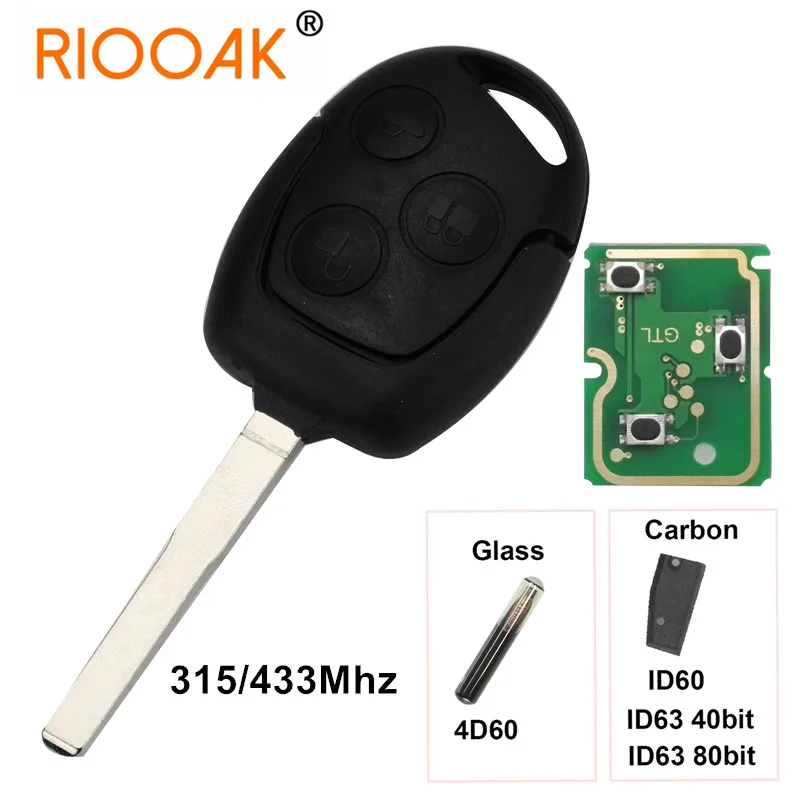 

315/433Mhz Remote Car Key ID60 4D63 Chip 3 Buttons For Ford Focus Fiesta Fusion C-Max Mondeo Galaxy C-Max S-Max