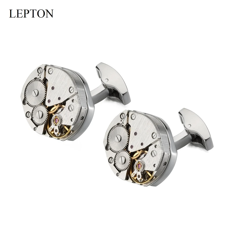 Lepton Steampunk Mens Cufflinks Vintage Watch Immovable Cuff links Gift for Men Father's Day/Lover/Friends/Wedding/Anniversaries