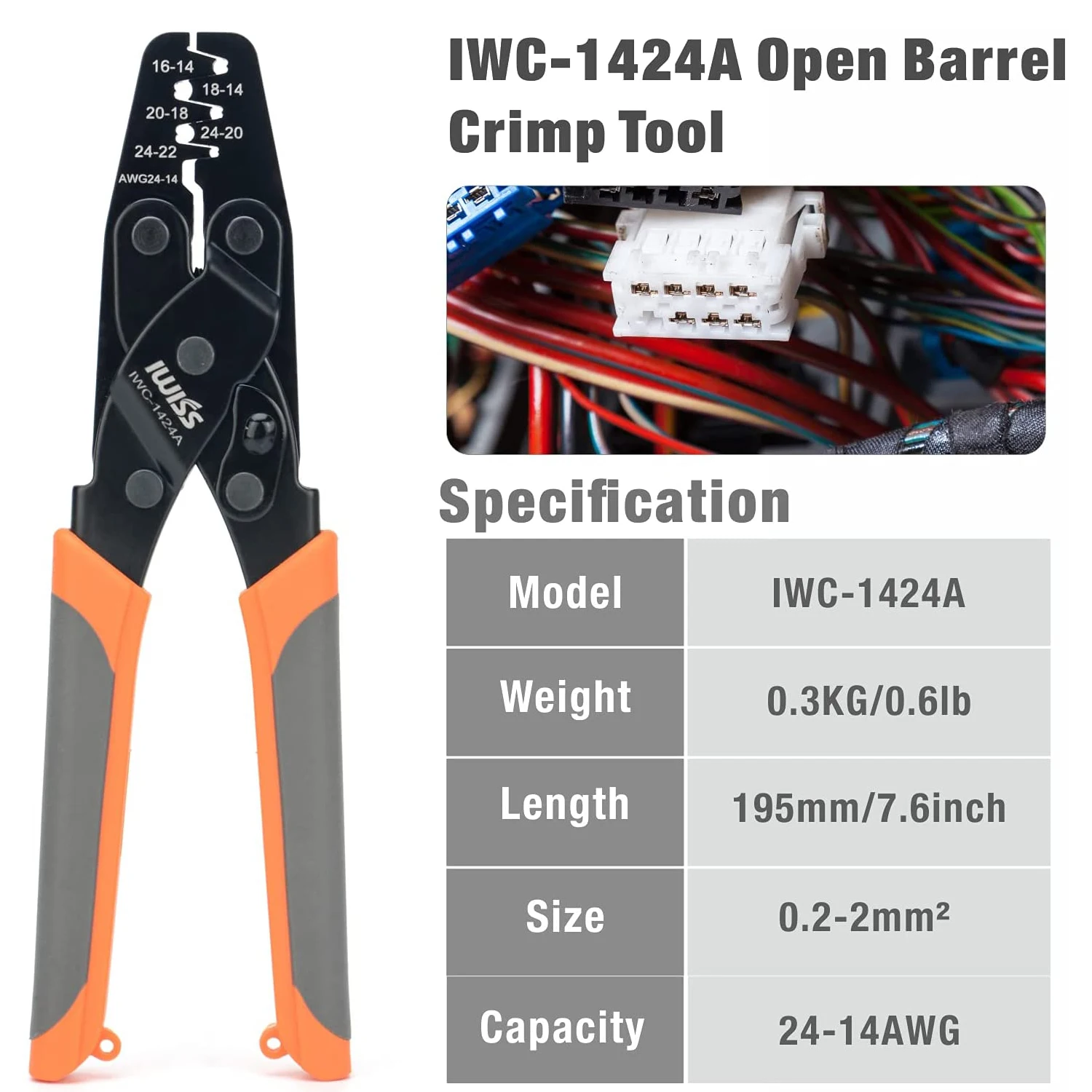 IWISS IWC-1424A Crimping Tools for Deutsch DT Series Stamped & Formed Contact, Open Barrel Terminal Crimping Tool Wire Crimper