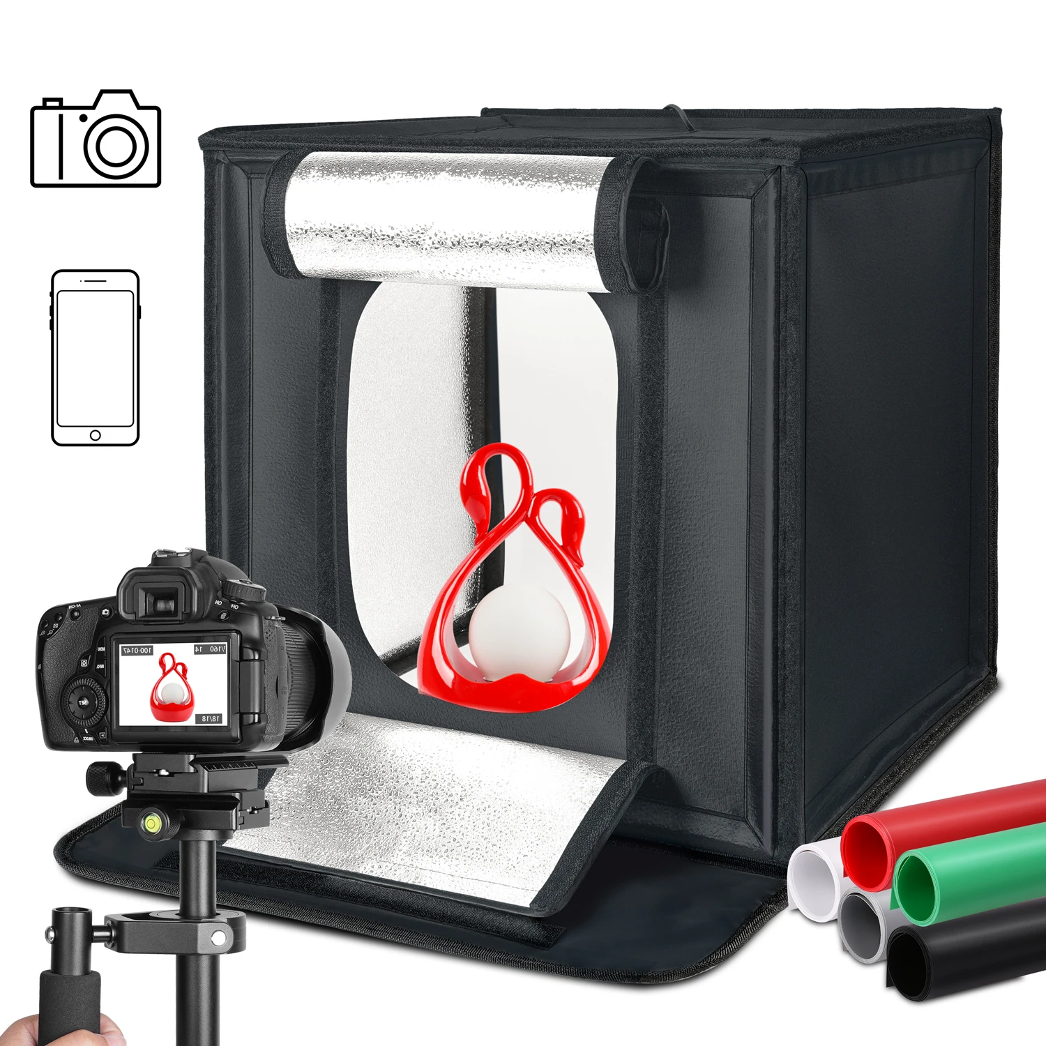 Portable Photo Studio Light Box Professional Dimmable Photo Booth Shooting Tent Kit with 120 LED Lights 5 Backdrops for Photo