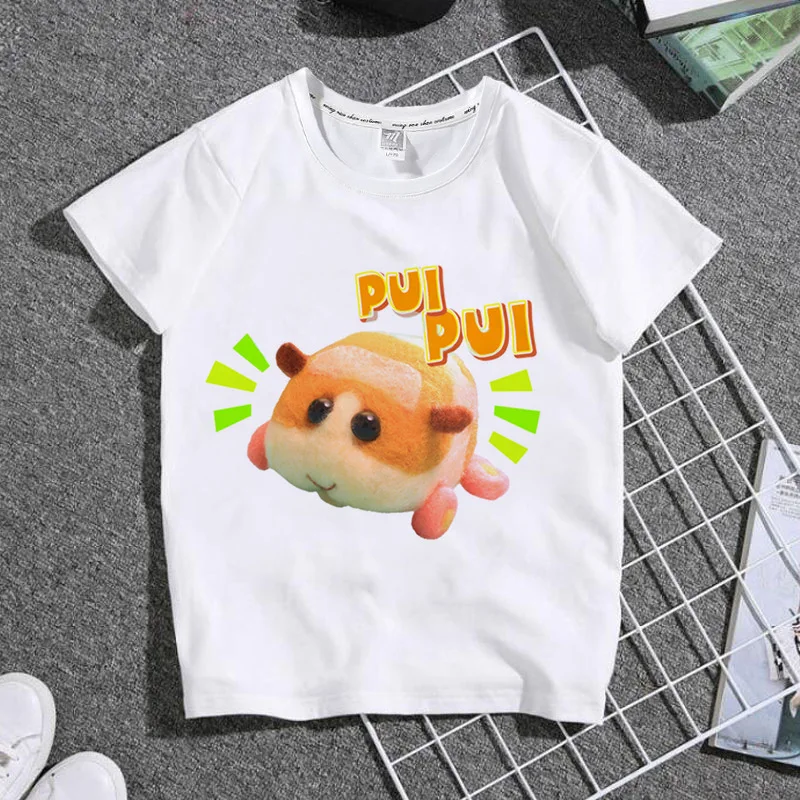 Anime PUI PUI Print White Kid T shirt Children Japan Cartoon Animal Car Manga Tops Summer Little Baby Clothes,Drop Ship