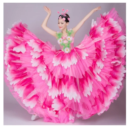 

female costume Petal flower stage skirt sexy long dress singer dancer nightclub bar fashion show performance Chinese style