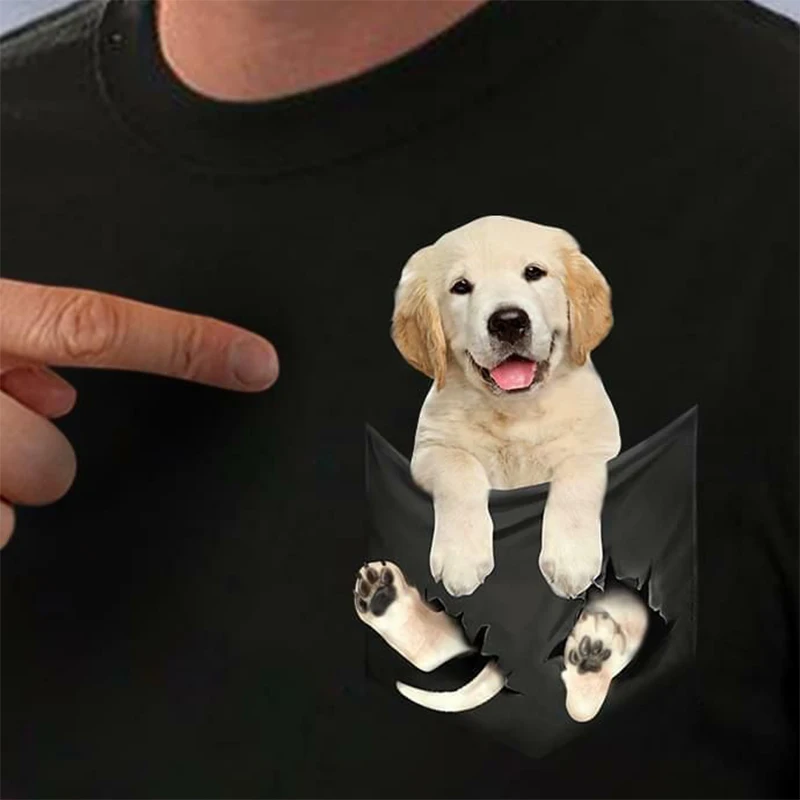 Cotton Pocket T-Shirt Summer Yorkshire Terrier Printed T-shirt Men for Women Shirts Tops Funny Cotton Black Tees Drop Shipping