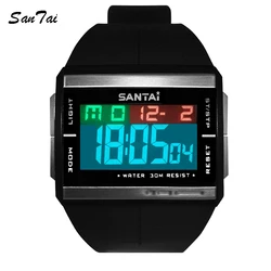 Santai-Montre numérique étanche pour homme, rétro-éclairage LCD, marque militaire, montre-bracelet de sport, horloge de mode