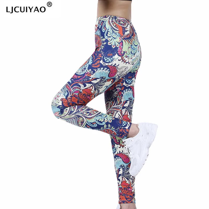 

LJCUIYAO Sexy Legging Women Fitness Sports Outdoor High Waist Workout Sportswear Color Cashew Floral Ankle-Length Push Up Bottom