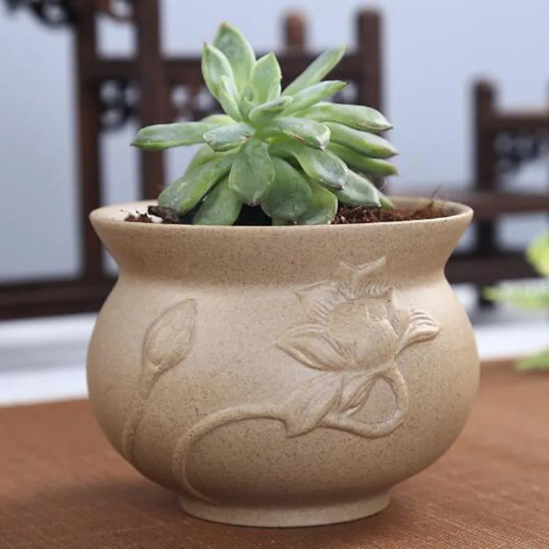 Retro Coarse Pottery Succulent Plant Pot Beathable Vase Many Kinds Shape Flower Pot Bonsai Planter Flowerpot Desktop Decoration