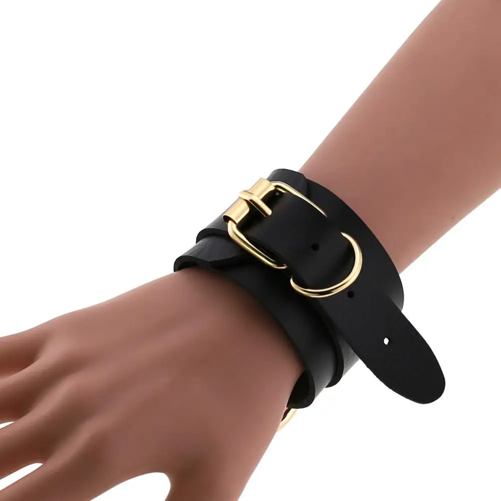 Leather Wristband Bracelet Cuff Goth Metal Armbands Gothic Punk Bracelets Women Men Emo Cosplay Jewelry