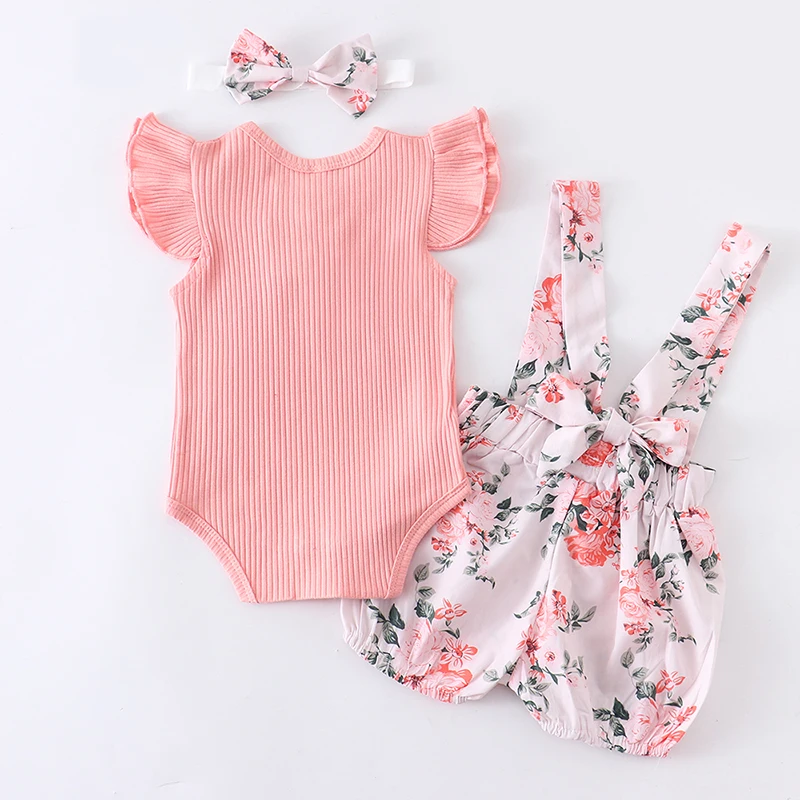 3Pcs Baby Girl Clothing Set Summer Fashion Ruffle Sleeveless Tops Floral Shorts Headband Cotton for Newborn  Infant Clothes