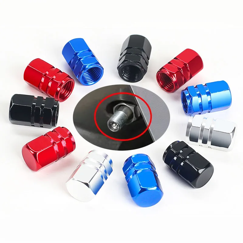 4PCS Aluminum Alloy Car Tire Valve Caps Hex Tyre Valve Stem Cover Air Dust Caps Tire Valve Truck Bike Wheel Rim Valve Stem Caps