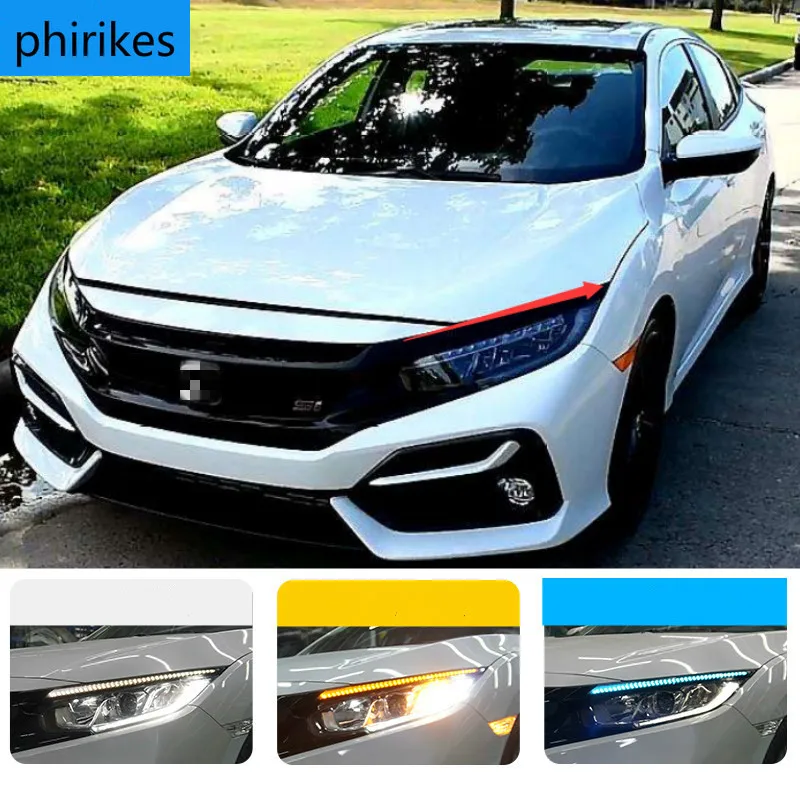 

Blink LED Headlight Eyebrow Water Flowing Daytime Running Light DRL With Yellow Turn Signal Light For Honda Civic 2020 2021