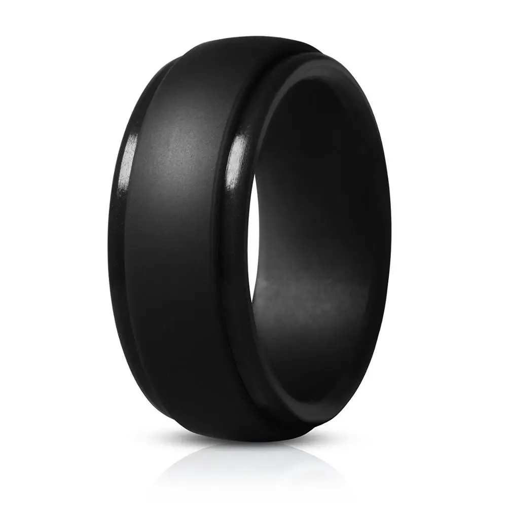 BONISKISS 9MM Silicone Rubber Wedding Bands for Men Women Rings Size 7 8 9 10 11 12 13 Black Color