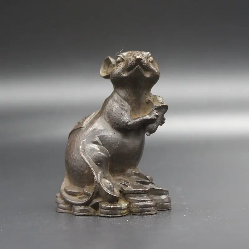 Collection Chinese curio Feng Shui Zodiac mouse Ingots coin statue Decoration