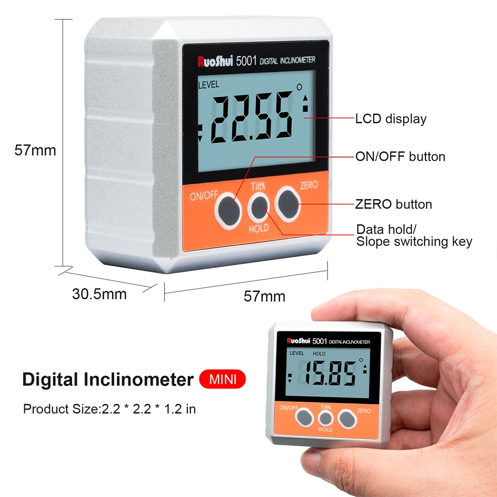 RuoShui 5001 Digital Inclinometer Mini Digital Protractor Hot Sale Digital Level Angle Finder Angle Measurement Box with Magnet