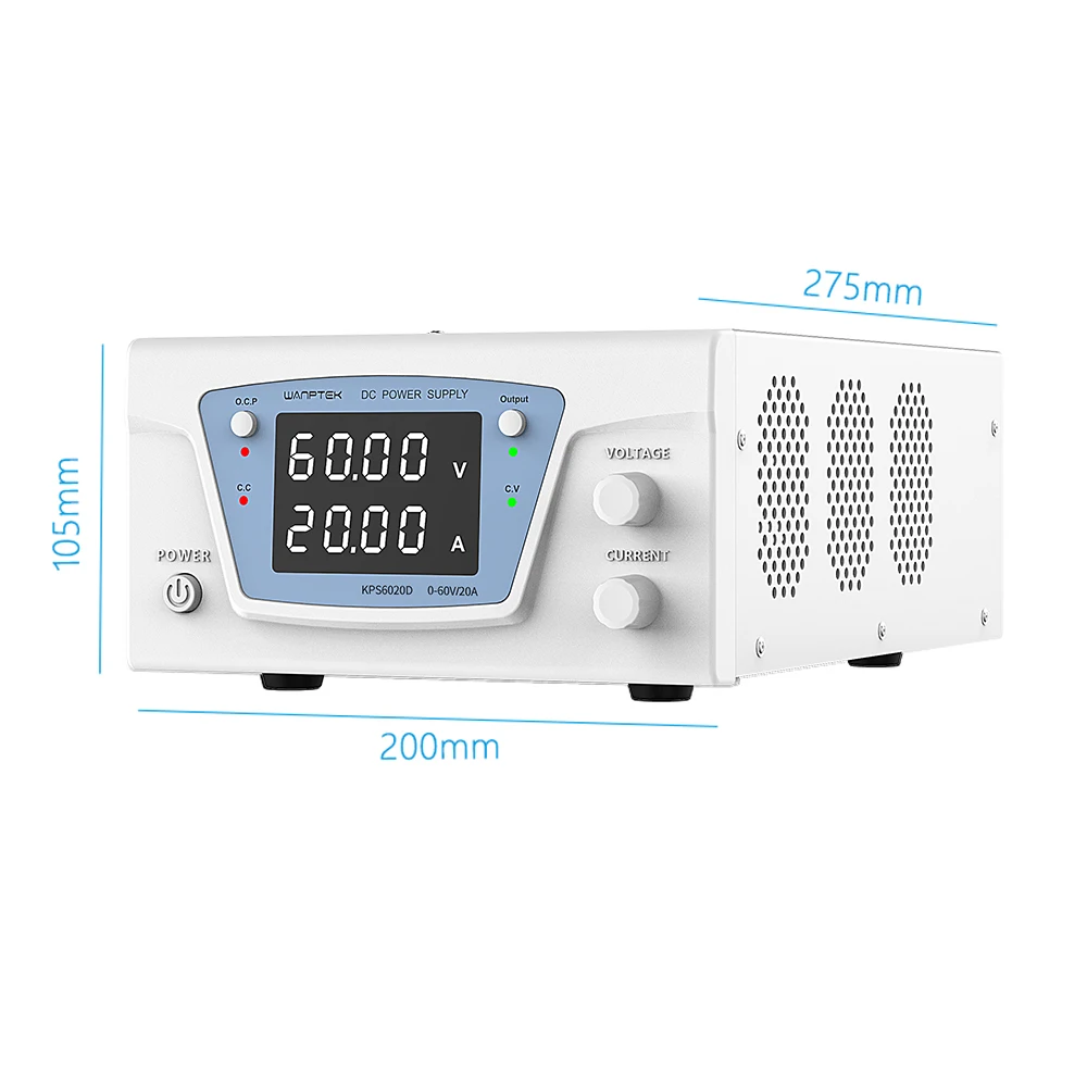 Imagem -04 - Wanptek Ajustável dc Fonte de Alimentação 60v 20a Metal Anodização Banco Laboratório Fonte Estabilizada Interruptor Alimentação 30v10a 500w 1000w Diy