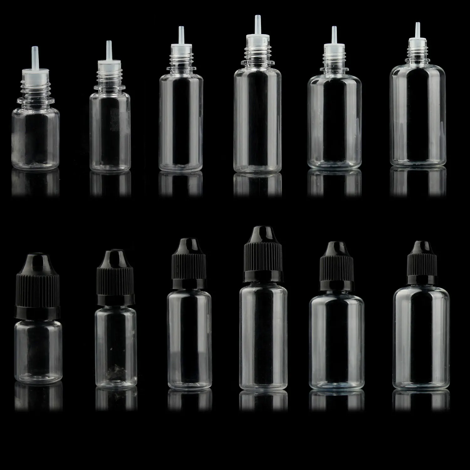 100PCS X 5ML-100ML PET Clear Dropper Bottles Empty Plastic Juice Eye Liquid Refillable Containers with Black Caps Dropper Tip