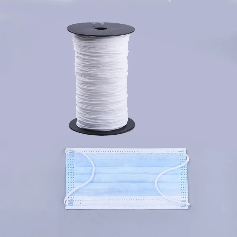 2rolls/500g Round/Flat White Nylon Elastic Band Cord for Face Mask Ear Loop Elastic Cord DIY Handmade Mask Material