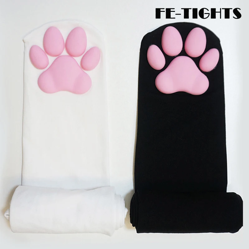 ถุงเท้ายาวเหนือเข่าลายอุ้งเท้าแมว 3 มิติ สไตล์คาวาอี้ สำหรับสาวๆ คอสเพลย์ โลลิต้า ผ้ากำมะหยี่ ถุงน่องยาวถึงต้นขา 60 ซม.