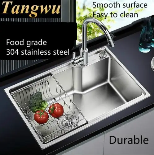 Free shipping Food grade 304 stainless steel hot sell kitchen sink 0.8 mm thick ordinary single trough washing dishes 58x43 CM