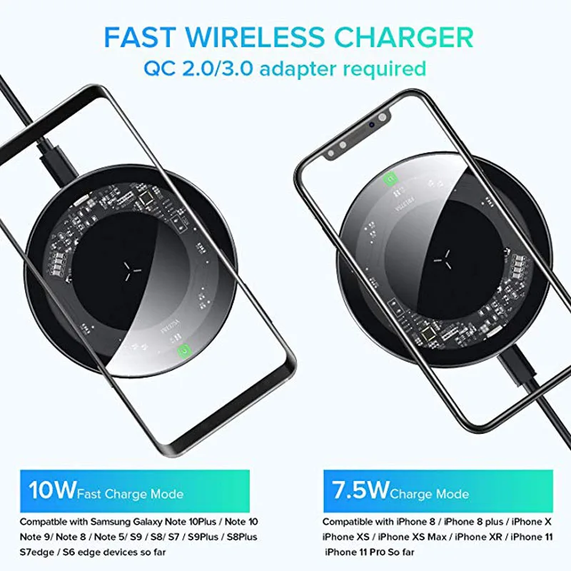 10/7.5/5W Wireless Charger Qi Fast Wireless Charging Pad For iPhone 11 Xs Max X 8 qi charger Adapter Receiver For Samsung S10 S9