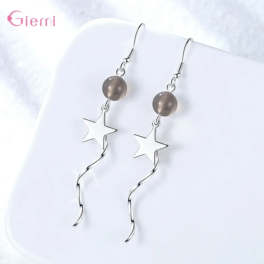 Simple Geometric 925 Sterling Silver Star Hook Earring for Women Girl Stone Swirl Earring Jewelry Femme Oorbellen