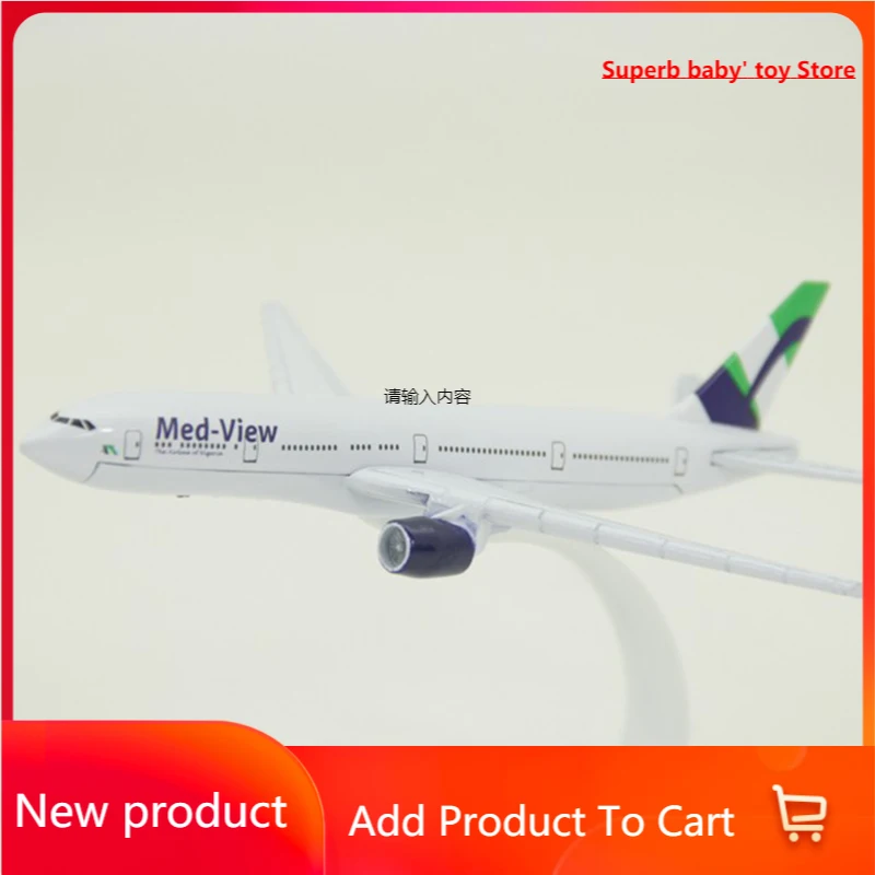 Diecast Airplane Model Nigeria Med-view Airline B777 Plane 1:400 with Base Alloy toys for Boys Static Display Collections