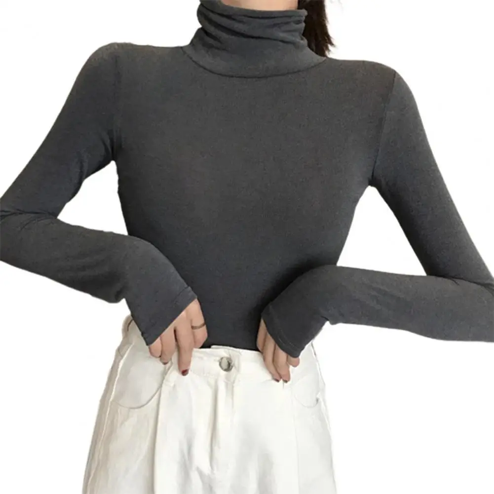 Solid Color Women Blouse Warm Bottoming Turtleneck Blouses Shirt Flexible Pullover Tops Anti-pilling Base Shirt Office