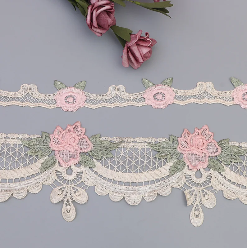 1 Yard Embroidery Pink Lace Fabric Sewing Trim Ribbon Boho Gypsy DIY Decoration For Dress Curtain