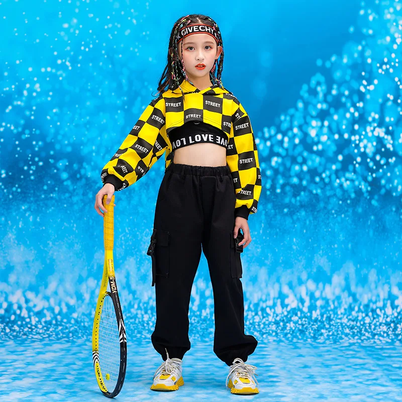 Kid Cool Hip Hop Clothing Hoodie Sweatshirt Crop Top Long Sleeve Tactical Cargo Pants for Girl Jazz Dance Costume Clothes Wear