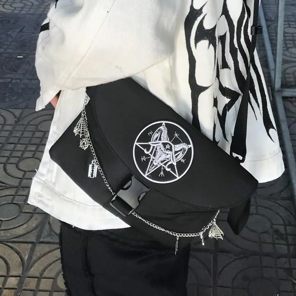 

Pentacle Pentagram Black Gothic Bags Fashion Dark Metal Stream Industrial Cosplay Goth Bag Students